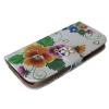 Кожен калъф Flip тефтер със стойка за Samsung Galaxy S3 I9300 / Samsung SIII I9300 - Пъстри цветя / с камъни