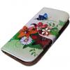 Кожен калъф Flip тефтер със стойка за Samsung Galaxy S3 I9300 / Samsung SIII I9300 - Цветя и пеперуда / с камъни