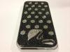 Заден предпазен капак за Apple iPhone 5 - черна кожа с камъни