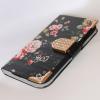 Кожен калъф Flip тефтер с камъни за Samsung Galaxy S4 I9500 / Samsuung S4 I9505 - черен с цветя