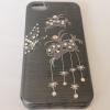 Луксозен силиконов калъф / гръб / TPU с камъни за Apple iPhone 4 / iPhone 4S - черен с бели цветя