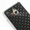 Заден предпазен твърд гръб / капак / с камъни за HTC One Mini M4 - черен с метален кант