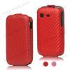 Кожен калъф Flip тефтер за Samsung Galaxy Pocket S5300 - Carbon / червен