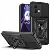 Удароустойчив гръб TPU кейс Slide Camera Case Magnetic Finger Ring Car Holder за Motorola Moto G84 - черен