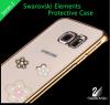 Луксозен твърд гръб X-FITTED Swarovski Diamond за Samsung Galaxy S7 Edge G935 - прозрачен със златист кант / цветя