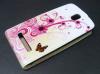 Кожен калъф Flip тефтер за HTC Desire 500 - бял с цветя и пеперуда