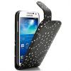 Кожен калъф Flip тефтер за Samsung Galaxy Core I8260 I8262 с камъни - черен