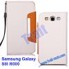 Кожен калъф тефтер за Samsung GALAXY S3 S III SIII I9300 - бял със оранжево