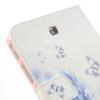 Кожен калъф за таблет Samsung Galaxy Tab 3 7'' P3200 със стойка - бял със сини цветя и камъни