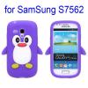 Силиконов калъф / гръб / TPU за Samsung Galaxy S Duos S7562 / S7560 / Samsung S Duos 2 S7582 / S7580 - Pinguin / пингвин / лилав