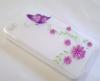 Силиконов калъф / гръб / TPU за Apple iPhone 4 / iPhone 4S - прозрачен / лилави цветя и пеперуда