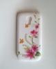 Силиконов калъф / гръб / TPU за Samsung Galaxy S4 Mini I9190 / I9192 / I9195 - бял с розови цветя и пеперуди