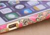Луксозен метален бъмпер / Bumper за Apple iPhone 6 Plus 5.5" - розов / златен кант и камъни