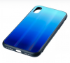 Луксозен стъклен твърд гръб за Samsung Galaxy A20e – преливащ / синьо - черно