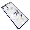 Луксозен силиконов калъф / гръб / TPU / Elegant с камъни за Samsung Galaxy A21s - прозрачен със син кант / перо