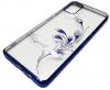 Луксозен силиконов калъф / гръб / TPU / Elegant с камъни за Samsung Galaxy A21s - прозрачен със син кант / перо
