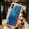 Луксозен твърд гръб 3D Water Case за Samsung Galaxy A7 2018 A750F - прозрачен / течен гръб със син брокат / звездички