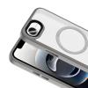 Луксозен гръб / кейс / Flet Case с безжично зареждане MagSafe за Apple iPhone 16e - прозрачен / сив кант