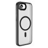 Луксозен гръб / кейс / Flet Case с безжично зареждане MagSafe за Apple iPhone 16e - прозрачен / черен кант