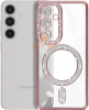 Луксозен силиконов калъф / гръб / TPU кейс със MagSafe за Samsung Galaxy A37 - прозрачен със розов кант и камъни