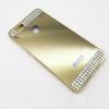 Луксозен алуминиев бъмпер с твърд гръб и камъни за Huawei P9 Lite - златист / огледален