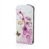 Кожен калъф Flip тефтер за HTC Desire 500 - бял с цветя и пеперуда