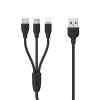 Оригинален USB кабел REMAX Suda 3in1 RC-109th Micro USB, iOS Charging Cable / Type-C / 1.0м - черен