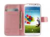 Луксозен кожен калъф Flip тефтер с камъни и стойка за Samsung Galaxy S4 I9500 / Samsung S4 I9505 / Samsung S4 i9515 - бял с розови цветя