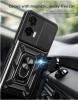 Удароустойчив гръб TPU кейс Slide Camera Case Magnetic Finger Ring Car Holder за Motorola Moto G35 5G - черен