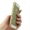Луксозен метален бъмпер / Bumper за Apple iPhone 6 4.7" - златен / златен кант и камъни