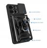 Удароустойчив гръб TPU кейс Slide Camera Case Magnetic Finger Ring Car Holder за Motorola Moto G75 - черен