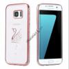 Луксозен силиконов калъф / гръб / TPU с камъни за Samsung Galaxy S7 G930 - прозрачен с розов кант / лебед