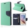 Кожен калъф Flip тефтер Mercury GOOSPERY Fancy Diary със стойка за Samsung Galaxy S6 G920 - зелено и тъмно синьо