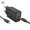 Зарядно устройство комплект HOCO N61, 20W, 3A, 1x USB-C 1x USB-A + кабел USB-C - USB-C - Черно