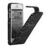 Кожен калъф Flip тефтер за Apple iPhone 5 / iPhone 5S- черен с камъни