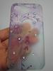 Заден предпазен твърд гръб за Apple Iphone 4 / 4S - прозрачен с лилави цветя и камъни
