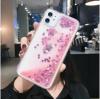 Луксозен гръб 3D Water Case за Samsung Galaxy S21 - прозрачен / течен гръб с розов брокат / сърца