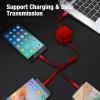 3in1 Retractable charging Cable DIVI / 3в1 кабел iPhone USB / Type C / рулетка 3.5A - червен