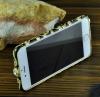 Луксозен метален бъмпер / Bumper за Apple iPhone 6 Plus 5.5" - черен / златен кант и камъни