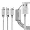 Оригинален USB кабел Baseus Portman Series 1.2М 3in1 Micro USB, iPhone USB Charging Cable, iPhone USB Data cable - сребрист