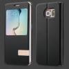 Луксозен кожен калъф тефтер S-View със стойка USAMS за Samsung Galaxy S6 Edge G925 - черен