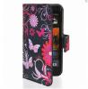 Кожен калъф Flip тефтер със стойка за HTC One M7 - черен с цветя и пеперуди