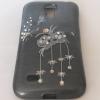 Силиконов калъф / гръб / TPU за Samsung Galaxy S4 Mini I9190 / I9192 / I9195 - сребрист с черни цветя / Art 3