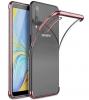 Луксозен силиконов калъф / гръб / TPU за Samsung Galaxy A70 - прозрачен / Rose Gold кант