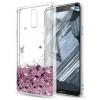 Луксозен твърд гръб 3D Water Case за Nokia 2.3 - прозрачен / течен гръб с брокат / сърца / розов
