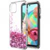 Луксозен твърд гръб 3D Water Case за Samsung Galaxy Note 10 Lite / A81 - прозрачен / течен гръб с брокат / сърца / розов