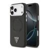 Оригинален калъф / гръб / GUESS Leather Triangle Metal Logo кейс с безжично зареждане MagSafe за Apple iPhone 17 Pro Max (6.9) - черен