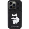 Оригинален / калъф / кейс Karl Lagerfeld Saffiano Cardslots and Stand Monogram Choupette за iPhone 15 Pro Max (6.7) - черен