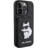 Оригинален / калъф / кейс Karl Lagerfeld Saffiano Cardslots and Stand Monogram Choupette за iPhone 15 Pro Max (6.7) - черен