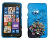 Силиконов калъф / гръб / TPU за Nokia Lumia 625 - син с цвете и пеперуда